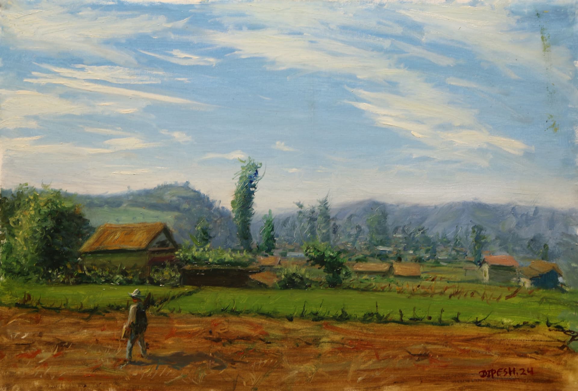 Artist Roaming Around The Field Ghachowk Village
