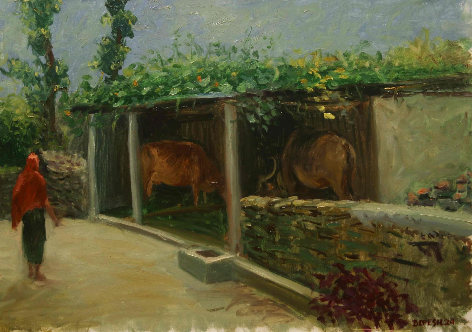 Buffalo and A Cow In Shed