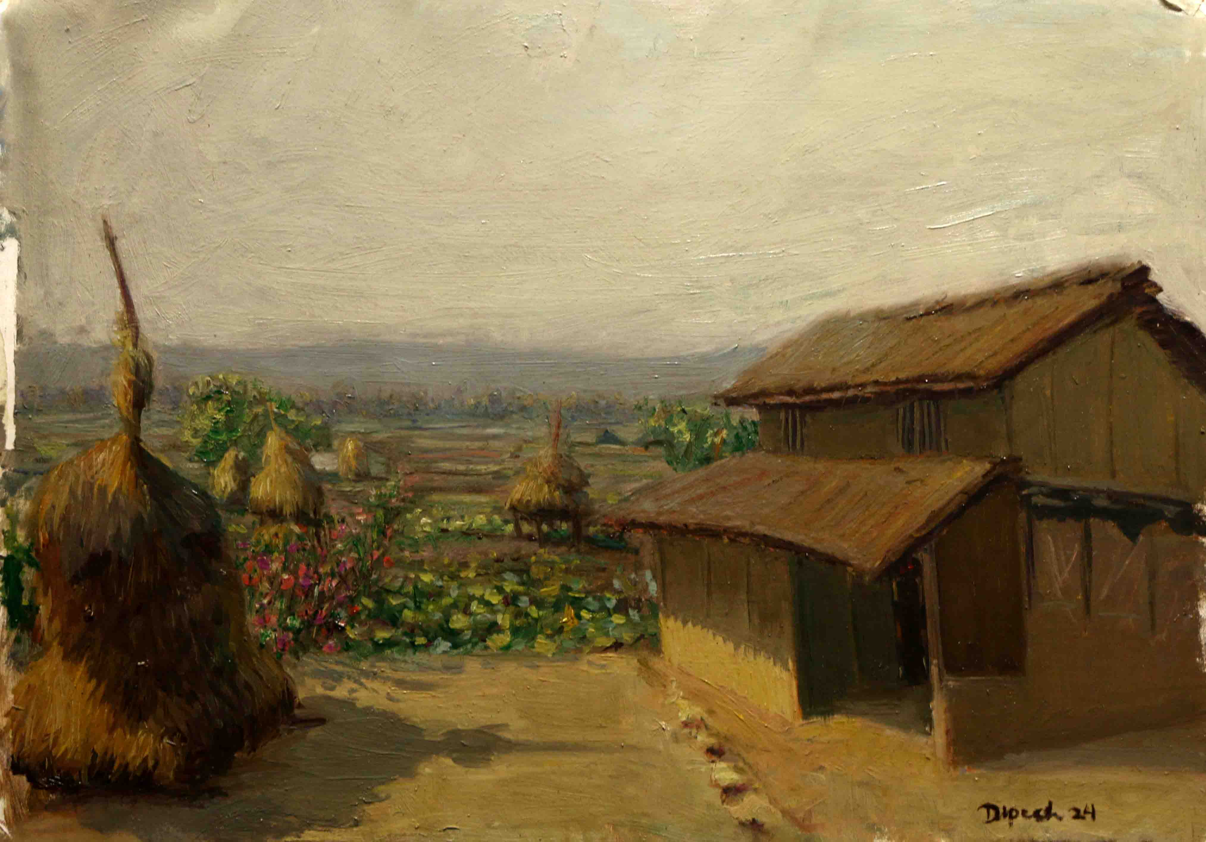 typical house and haystacks in maadi chitwan